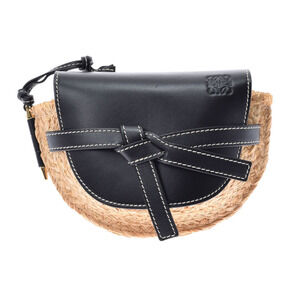 Loewe Gate Black Calfskin Raffia Shoulder Bag